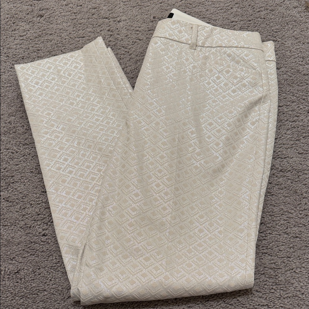 Elegant Cream Embossed  Pants